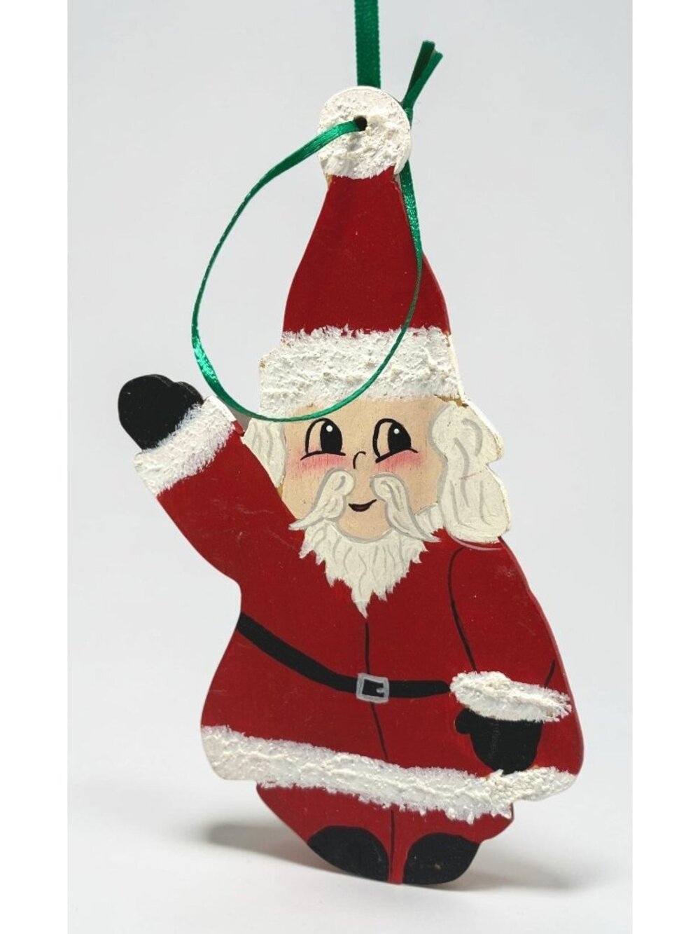 Santa Claus Flat Wooden Christmas Ornament Handmade Red & White Jolly Face